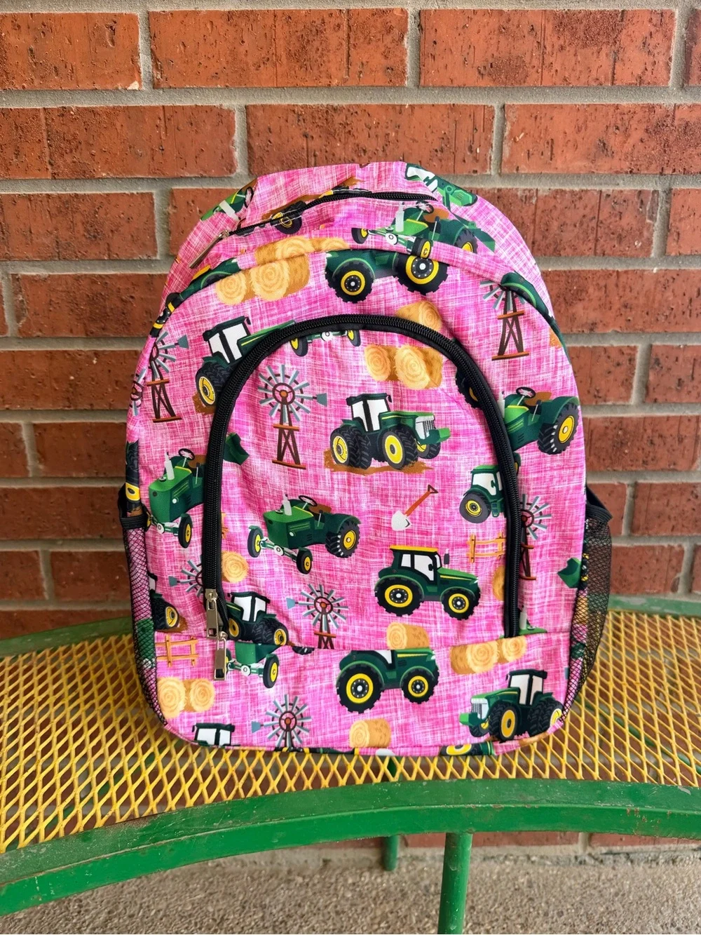 NWT Farm Girl Pink Green Tractor Backpack, daycare or Back to School Backpack